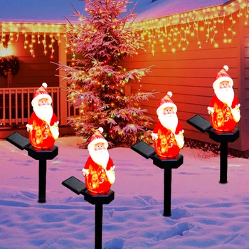 2024 Рождественские Солнечные светодиодные наружные декоративные фонари, садовый пейзаж из смолы, лампа на газоне, праздничный Санта-Клаус