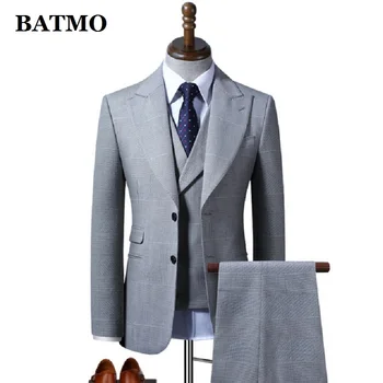 BATMO 2021 новое поступление, высококачественные серые костюмы в клетку, мужские, повседневные костюмы, 618