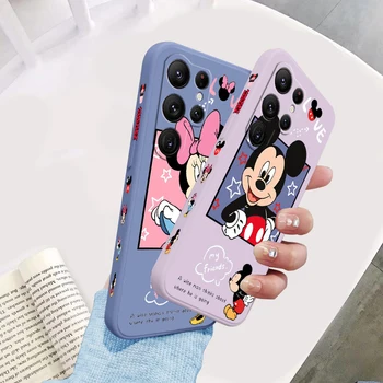 Disney Cute Minnie Mickey Жидкая Левая Веревка Для Samsung Galaxy S23 S22 S21 S20 FE S10 Ultra Plus Lite 5G Чехол Для Телефона