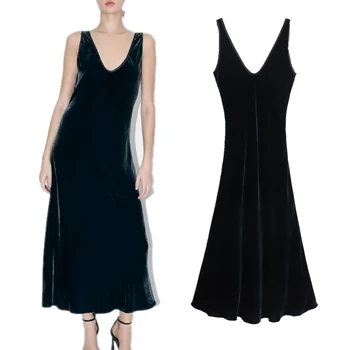 Elmsk Французское модное элегантное женское бархатное атласное платье для вечеринки без рукавов с майкой Женское платье на 2024 год