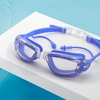 HD Прозрачные Противотуманные Плавательные очки Водонепроницаемые С затычкой для ушей Мужские Женские Силиконовые очки для плавания Очки для тренировок в помещении Прозрачные