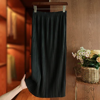 YUDX Miyake, плиссированная юбка-полукомбинезон, женская юбка средней длины 2023, Весна-лето, Ниша нового дизайна, прямая юбка с высокой талией, юбка со складками