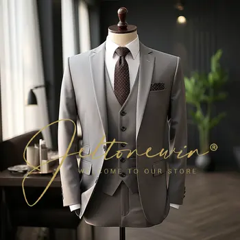 Блейзер, брюки, модный бутик, однотонный деловой повседневный мужской костюм, комплект из 3 предметов, свадебное платье для жениха, праздничный костюм