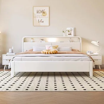Двуспальная кровать для пары, минималистичная эстетичная современная кровать для спальни, дерево для хранения, Marco De Cama, Роскошная мебель Queen Moderno