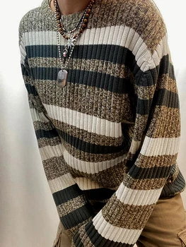 Женский полосатый свитер, пуловер, толстовка оверсайз, осень-зима, винтажные трикотажные джемперы Y2K Grunge с длинным рукавом