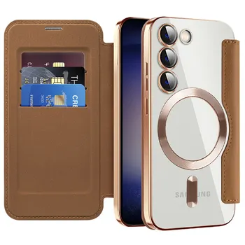Защита камеры Для беспроводной зарядки Magsafe Чехол для Samsung S23 S22 из кожи Ultra PULS с отделением для карт памяти Защитный чехол