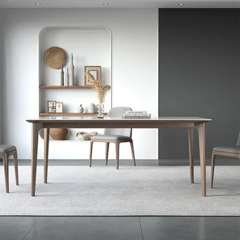 Изделие может быть изготовлено по индивидуальному заказу. Обеденный стол из шифера Nordic из массива дерева бытовая небольшая квартира современный простой обеденный стол из массива
