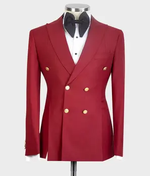 Красные классические мужские костюмы, двубортные смокинги с остроконечными лацканами, приталенный блейзер, брюки, 2 шт., куртка с разрезом спереди, брюки на заказ