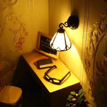 Миниатюрный кукольный домик 1:12 в стиле ретро со светодиодной подсветкой, Кружевной Белый чехол, настенный светильник, модель домашнего освещения, Мебель, Декор, Аксессуары для кукольного домика
