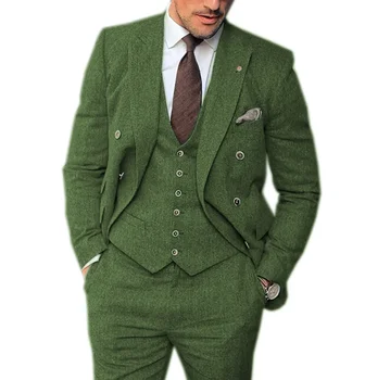 Мужской костюм с формальным рисунком в елочку, смокинг с лацканами, текстура джентльмена, цвет Классический дизайн/смокинг для деловой встречи 3шт