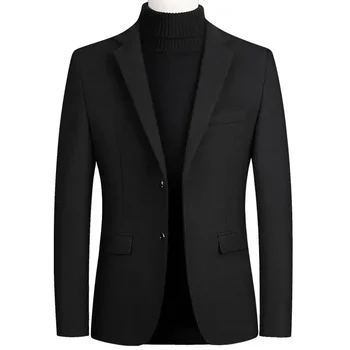 Мужской шерстяной костюм, весенне-осенняя утепленная куртка, деловой повседневный маленький костюм, шерстяная куртка в зимнем стиле.