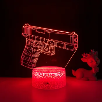 Ночной светильник с пистолетом Nigdhn для детей, ночник с 3D иллюзией, украшение спальни, светодиодная настольная лампа, Рождественский подарок на День рождения