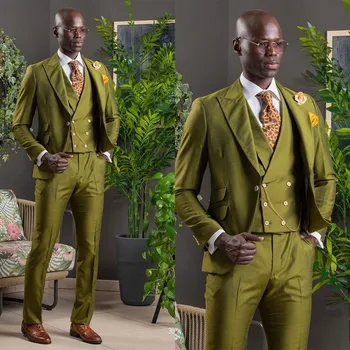 Оливково-зеленый приталенный мужской костюм, свадебные платья из 3 предметов, новинка в наборах для мужчин, классическая официальная одежда, деловые наряды 2023 г.
