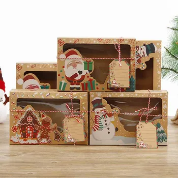 12шт Портативная Рождественская подарочная коробка из Крафт-бумаги, подставки для вечеринок, сделай сам, Коробка конфет, коробки для печенья со Снеговиком, подарочная карта Санта-Клауса.