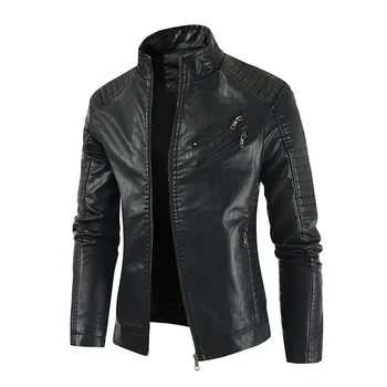 2023 Весенне-осенняя мужская кожаная куртка на молнии, повседневная молодежная мотоциклетная одежда