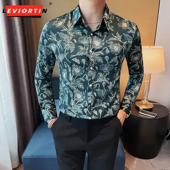2023 Новая высококачественная мужская универсальная рубашка с длинными рукавами, повседневная модная тенденция, цветочный негодяй, красивая корейская приталенная рубашка 4xl