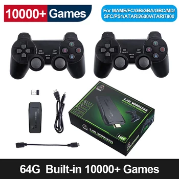 2024 Видеоигровая консоль 4K Ultra с Двойным геймпадом для PS1/GBA Retro TV Игровая консоль Dendy HD-OUT 64GB 10000 Games Video Game Stick