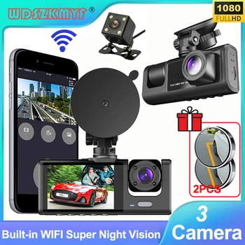3-Канальный Автомобильный Видеорегистратор 1080P Dash Cam для Автомобилей WIFI Рекордер Видео Камера Заднего Вида для Автомобиля Черный Ящик Бесплатное Зеркало Автомобильные Аксессуары