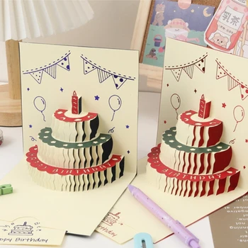 3D Торт С Днем Рождения Со светодиодной подсветкой складная поздравительная открытка Фестиваль Праздник F0T4