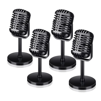 4шт Ретро-реквизит для микрофона, модель винтажного микрофона, антикварный игрушечный микрофон, декор сценического стола, черный