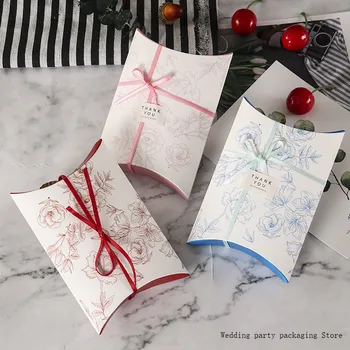 50 шт./лот, Новая красочная коробка для подушек, бант из ленты, подарочный мешочек с цветами, коробка из крафт-бумаги, свадебные сувениры, подарочная коробка для рождественской вечеринки