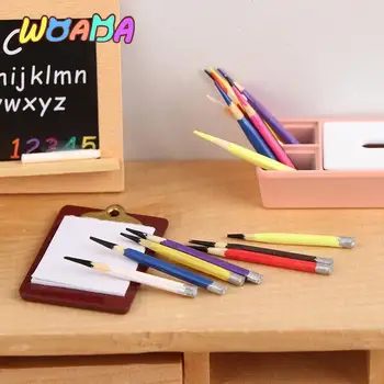 8шт 1: 12 Миниатюрная ручка для кукольного домика, мини Цветной карандаш, школьные принадлежности, модель детской игрушки для ролевых игр, аксессуары для кукольного домика