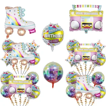 Disney color disco radio, набор металлических воздушных шаров, ретро-коньки, украшение сцены для вечеринки по случаю дня рождения