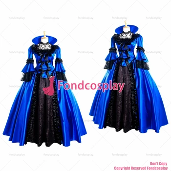 fondcosplay Викторианское средневековое платье в стиле рококо, бальный наряд, готический панк, синий атласный жакет, юбка, костюм для косплея CD / TV [G982]