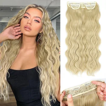 MONIXI Синтетическая Блондинка Невидимая Проволока Для Наращивания Волос Длинная Волнистая Заколка для Наращивания Волос для Женщин Натуральная Рыбья Леска Daily Hair