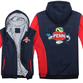 Penn Reels, Рыболовный логотип, Мужская Флисовая подкладка, Толстовка на молнии, Зимняя Уличная Теплая куртка, пальто, Модная толстовка с капюшоном, Большие размеры