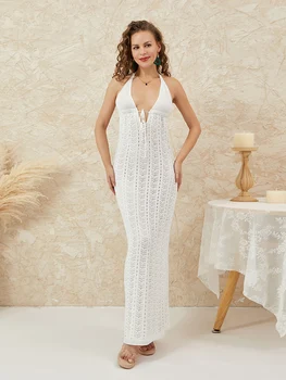 Y2K Макси-Платья с Глубоким V-образным вырезом И Открытой Спиной, Приталенное Длинное Платье С Принтом, Облегающее Пляжное Вечернее Платье