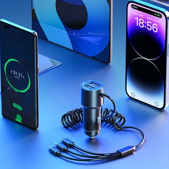 Автомобильный Адаптер Зарядного Устройства USB Type C Быстрая Зарядка с Кабелем 3 в 1 для Samsung Xiaomi OnePlus iPad iPhone Pro max 12 11 Mini Phone