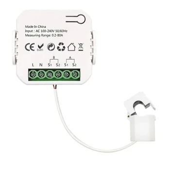 Белый Tuya Smart Wifi Счетчик энергии 1 Канал С датчиком тока App Monitor Экспорт и импорт Питания 80A AC110V / 240V