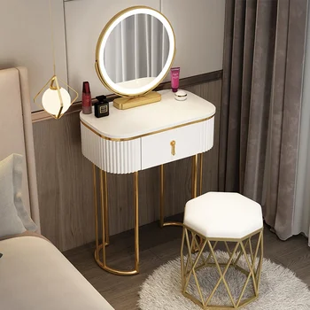 Белый туалетный столик с USB подсветкой для девочек в скандинавском стиле, Роскошная спальня, Туалетный столик с выдвижным ящиком, Очаровательная мебель для прически, Удобная