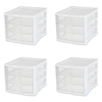 Блок для стерилизации с 3 выдвижными ящиками, пластик, белый, набор из 4 штук