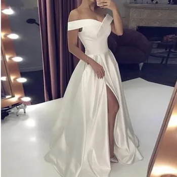 Винтажные простые свадебные платья 2023 года, атласное свадебное платье с открытыми плечами, сексуальное Vestido De Noiva с прямым разрезом, сшитое на заказ, плюс размер