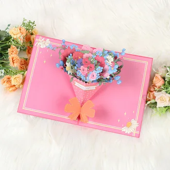 Всплывающая открытка ко Дню матери, подарок на годовщину рождения, 3D корзина цветов, поздравительные открытки для мамы жены