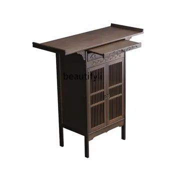Гостиная в новом китайском стиле, длинный узкий стол, Домашний стол из массива дерева, Длинная полка для чайного сервиза