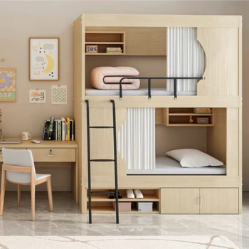 Двухъярусная кровать Space Capsule, двухъярусная кровать для маленьких апартаментов, кровать из массива дерева, детская двухслойная кровать для взрослых S-типа