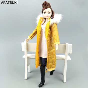 Желтое зимнее длинное пальто для куклы Барби, платье, одежда, парка для куклы 1/6 BJD, зимняя одежда, куртка, аксессуары для кукол 1: 6, детская игрушка