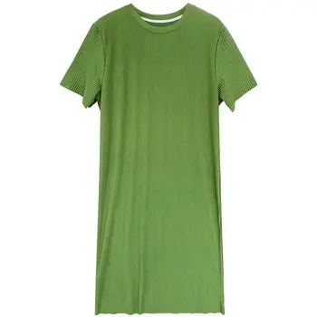 Женское летнее платье-футболка в складку Большого размера, свободное, повседневное, средней длины, прямое, элегантное платье для женщин