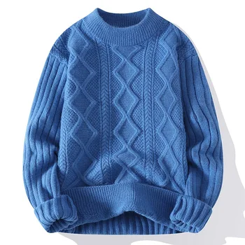 Зимний утолщенный мужской вязаный свитер с круглым вырезом, мужская нижняя рубашка, толстый шерстяной свитер, теплый свитер для мужчин