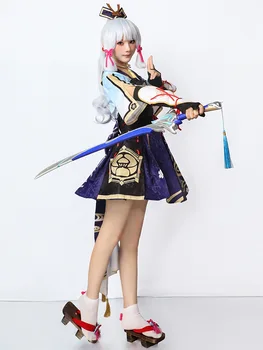 Игровой костюм для косплея Genshin Impact Kamisato Ayaka; наряд Ayaka большого размера; платье с надписью Springbloom; Парик; костюм на Хэллоуин.