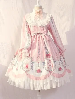 Кавайное платье в стиле Лолиты с длинным рукавом, Свободный цветок, Элегантное модное Викторианское платье, Женская летняя одежда с принтом банта, Vestidos