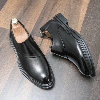 Классическая брендовая мужская обувь из натуральной кожи, высококачественная мужская деловая обувь, мужские модельные туфли с острыми носками, Универсальная мужская повседневная обувь