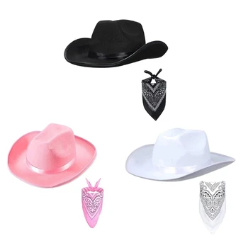 Ковбойские шляпы, модный комплект из банданы и шарфа для мужчин и женщин, западная ковбойская шляпа