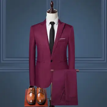 Комплект мужских брюк, мужская деловая рабочая одежда, комплект из 2 предметов, однотонные брюки средней посадки с лацканами, для профессионального образа, однотонный цвет