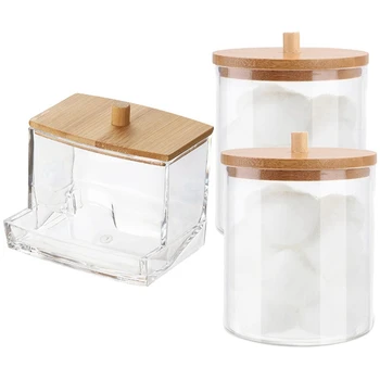 Коробка для хранения ватных тампонов, Диспенсер для ватных тампонов с бамбуковой крышкой, контейнер для ванной комнаты