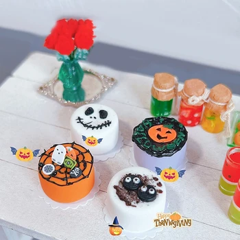 Кукольный домик из 1 шт., миниатюрный торт, рождественский декор на Хэллоуин, торт, снеговик, тыква, призрачный торт, кухонная модель декора, игрушка