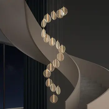 Лестничная люстра современная минималистичная атмосфера легкая роскошь скандинавской полой двухуровневой гостиной вилла лофт вращающаяся длинная люстра